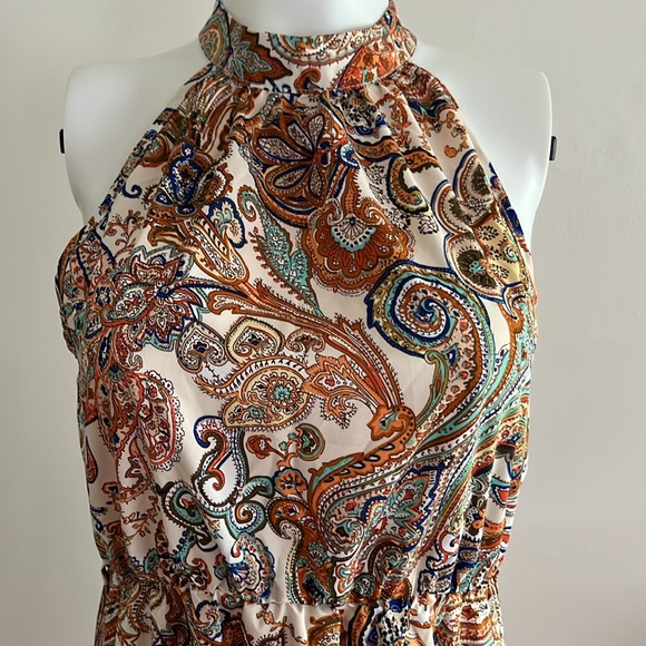 Halter Paisley Print Dress with Fashionable Ruffle Trim Fabric Belt - Picture 1 of 5